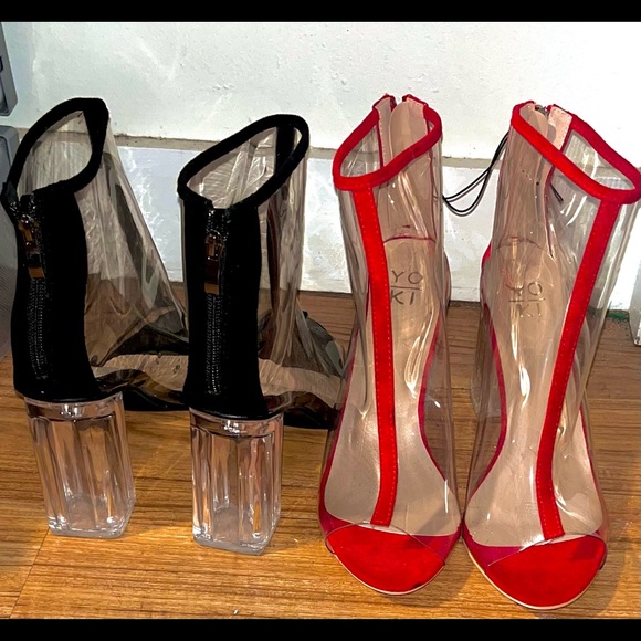 Red or Black- Clear Open Toed Booties - Picture 1 of 1